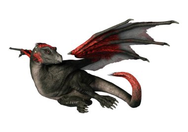 Beyaz arka planda izole edilmiş bir fantezi ejderhanın 3 boyutlu canlandırması