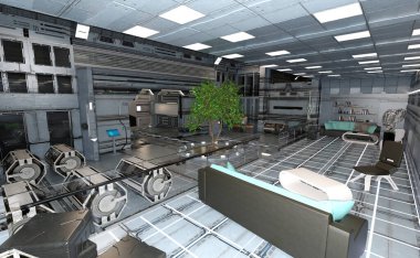 İçinde bir bilim kurgu uzay gemisinin 3 boyutlu canlandırması