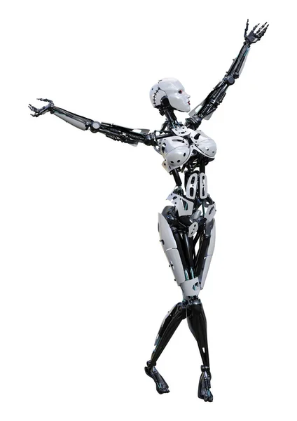 Beyaz Arka Planda Izole Edilmiş Bir Kadın Robotun Boyutlu Canlandırması — Stok fotoğraf