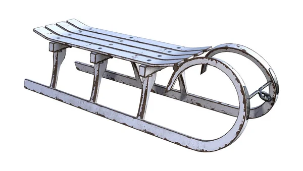 基于白色背景的老式雪橇3D渲染 — 图库照片