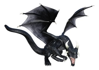 Beyaz arka planda izole edilmiş bir fantezi ejderhanın 3 boyutlu canlandırması