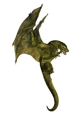 Beyaz arka planda izole edilmiş bir fantezi ejderhanın 3 boyutlu canlandırması