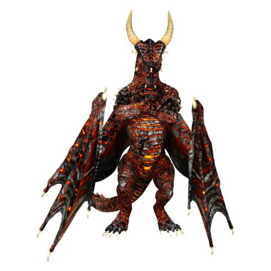 Beyaz arka planda izole edilmiş bir fantezi ejderhanın 3 boyutlu canlandırması