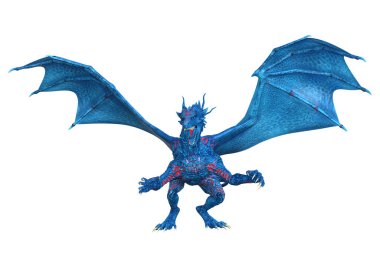 Beyaz arka planda izole edilmiş bir fantezi ejderhanın 3 boyutlu canlandırması
