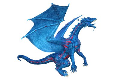 Beyaz arka planda izole edilmiş bir fantezi ejderhanın 3 boyutlu canlandırması