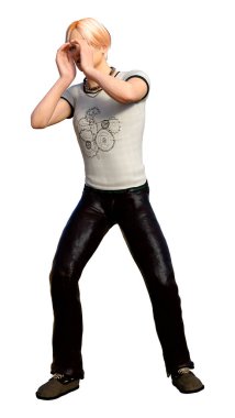 Beyaz arka planda izole edilmiş bir gencin 3D görüntüsü