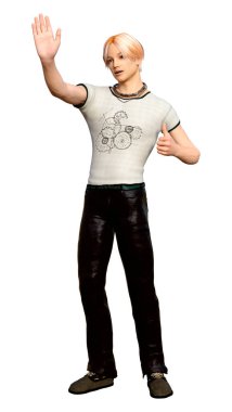 Beyaz arka planda izole edilmiş bir gencin 3D görüntüsü