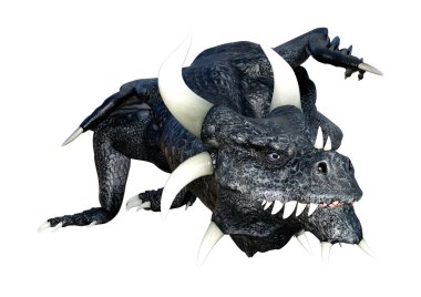 Beyaz arka planda izole edilmiş bir fantezi ejderhanın 3 boyutlu canlandırması