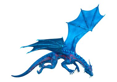 Beyaz arka planda izole edilmiş bir fantezi ejderhanın 3 boyutlu canlandırması