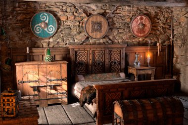 Bir ortaçağ yatak odasının 3 boyutlu canlandırması