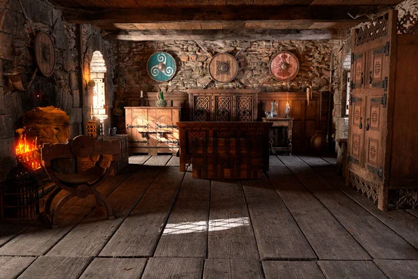 中世の寝室のインテリアの3Dレンダリング — ストック写真