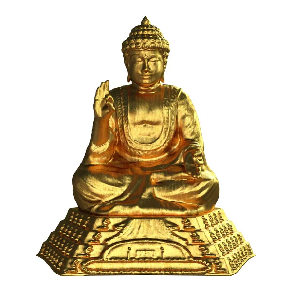 Renderização Uma Estátua Dourada Buda Isolada Fundo Branco — Fotografia de Stock