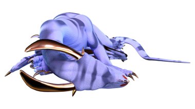 Beyaz arka planda izole edilmiş bir fantezi ejderhanın 3 boyutlu canlandırması