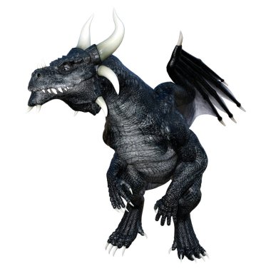 Beyaz arka planda izole edilmiş bir fantezi ejderhanın 3 boyutlu canlandırması