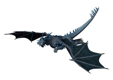 Beyaz arka planda izole edilmiş bir fantezi ejderhanın 3 boyutlu canlandırması