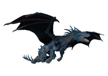 Beyaz arka planda izole edilmiş bir fantezi ejderhanın 3 boyutlu canlandırması