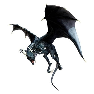 Beyaz arka planda izole edilmiş bir fantezi ejderhanın 3 boyutlu canlandırması