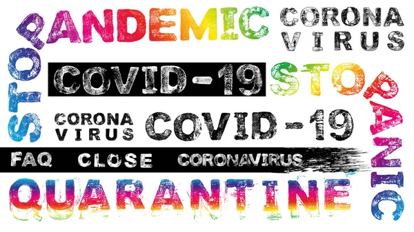 Conjunto de palabras de efecto grunge del tema coronavirus, vector EPS10 — Archivo Imágenes Vectoriales