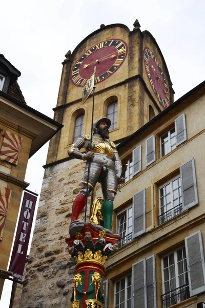 Estátua Banneret Neuchatel Suíça — Fotografia de Stock