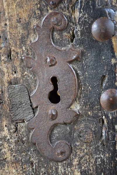 Oude Metalen Deur Sleutelgat — Stockfoto