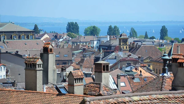 Sviçre Deki Neuchatel Şehrin Havadan Görünümü — Stok fotoğraf