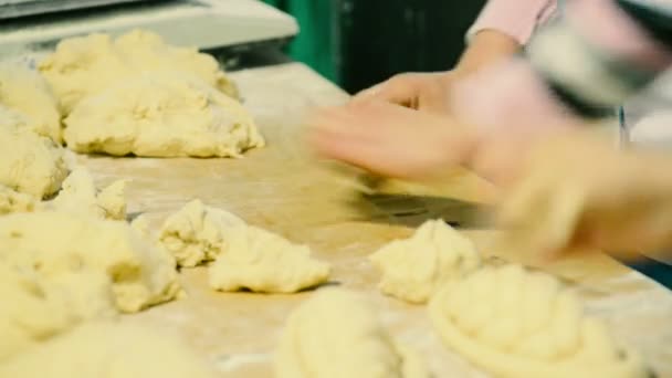 Kneden van de deeg in een oude bakkerij — Stockvideo