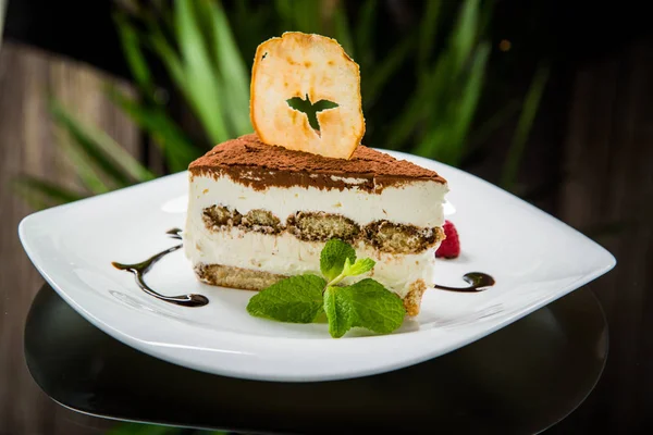 Tiramisu kaka på en tallrik — Stockfoto