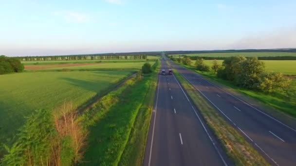 Довга пряма дорога посередині сільської місцевості — стокове відео