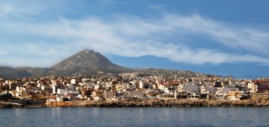 Yunanistan, Girit, Kandiye şehir ve Mount Juktas (uyku Zeus Dağı) bir görünüm. Dağ Zeus çehresini benzer ve Minos uygarlığının için önemli bir dini site oldu