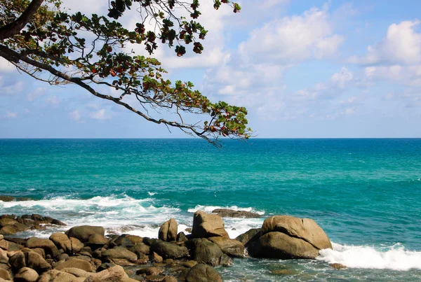 Tropical Beach Boulders Beach Cloudy Blue Sky Karon Beach Phuket — Stock Photo, Image