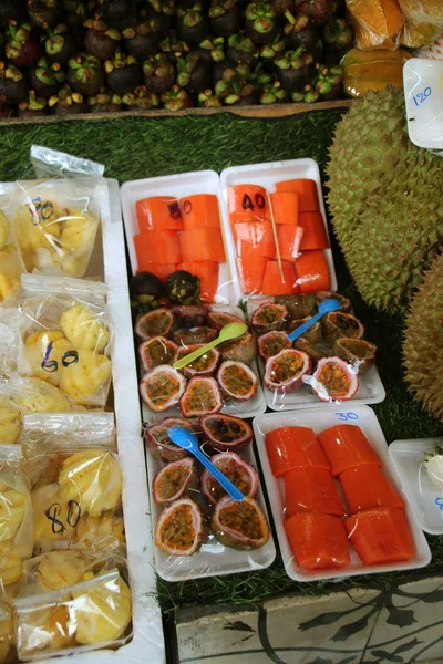 Fresh Fruits Shelves Street Vendor Kiosk Street Thailand — Stock Photo, Image