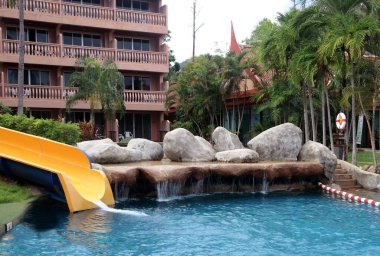 PHUKET, THAILAND - FEBRUARY 04, 2020: The swimming pool at the Phuket Orchid Resort and Spa hotel