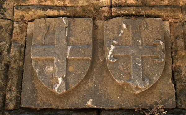 Wapenschilden Muur Van Het Fort Van Rhodos Griekenland — Stockfoto