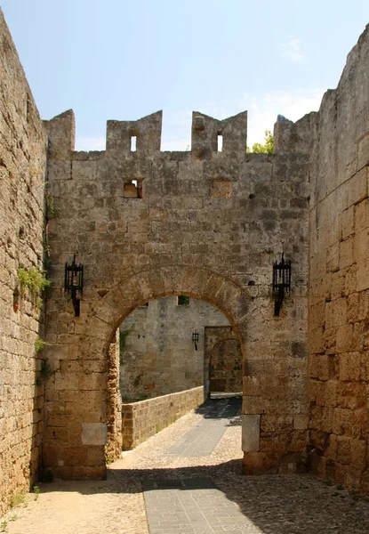 One Many Gates Fortress Wall Medieval Fortress Old Town Rhodes — Stock Photo, Image
