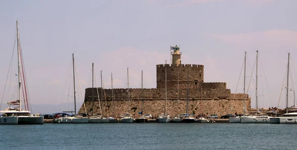 Fort Saint Nicholas Mandraki Hamn Rhodos Grekland — Stockfoto