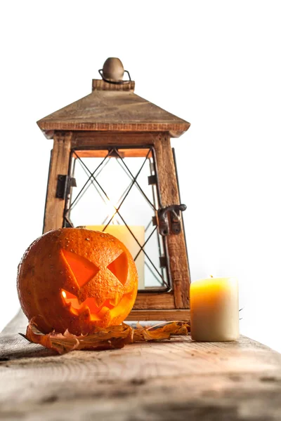 Halloween-Kürbis und Laterne — Stockfoto