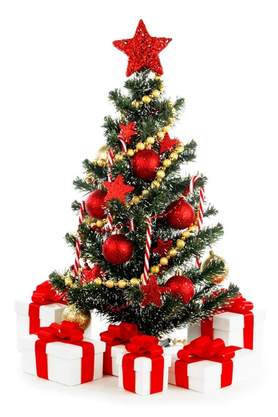 Beautiful decorated christmas tree isolated on white background — Stock Photo, Image