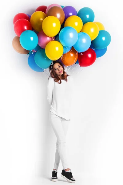 Mulher feliz com balões — Fotografia de Stock