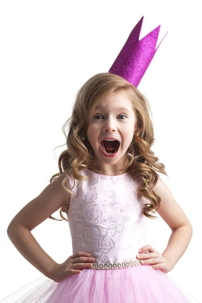 Little princess girl in pink crown — Stock Photo, Image