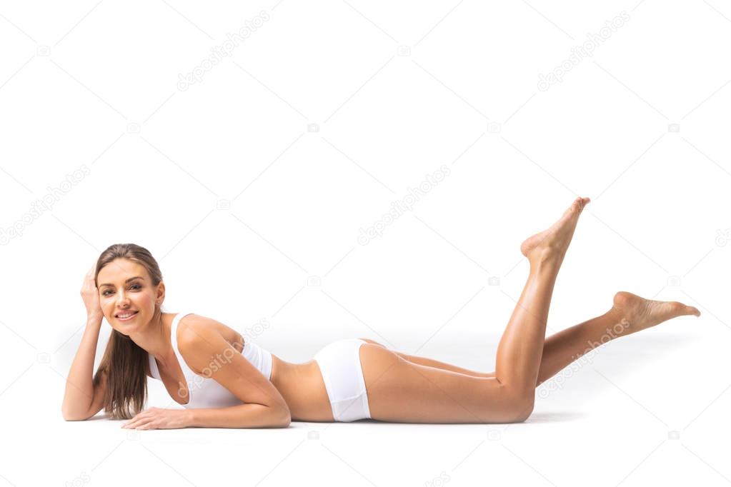 Atractiva Chica Posando En Ropa Sexy, Aislado Más De Blanco Fotos