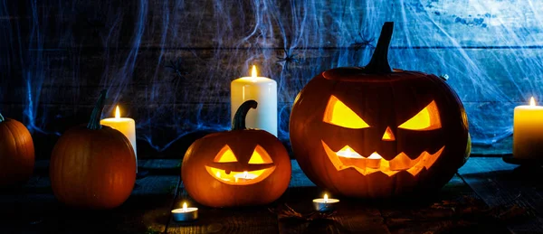 Halloween pumpkins and spiders — Stock Photo, Image
