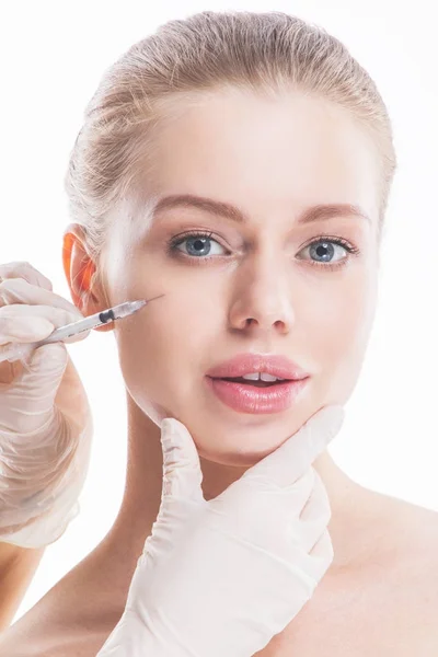 Cosmetic injection to female face — Stock Photo, Image