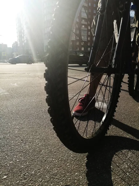 Close up of bike wheel — Stock Photo, Image