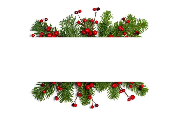 Fir tree branch frame on white — Stock Photo, Image