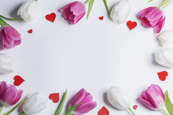 Marco de tulipanes y corazones — Foto de Stock