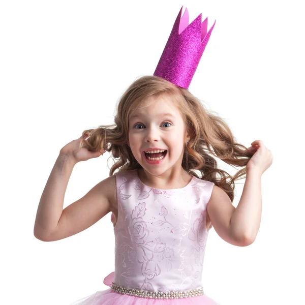 Malá princezna dívka v růžových šatech — Stock fotografie