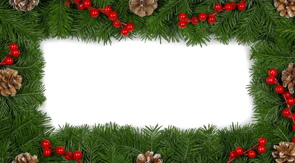 Fir tree branch frame on white — Stock Photo, Image