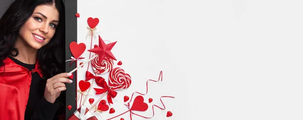 Woman with Valentine's day decor — Stock Photo, Image