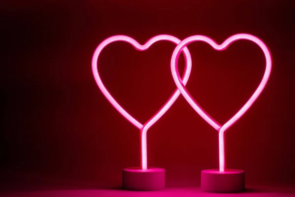 Dvě neonová srdce — Stock fotografie
