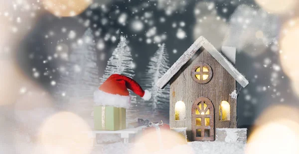 Haus und Weihnachtsgeschenke — Stockfoto